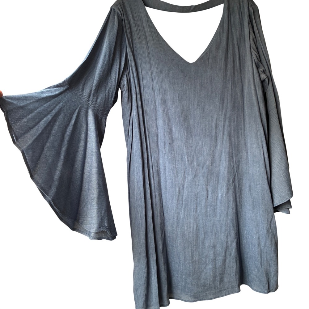 NWT Wrangler Bell Sleeve Shift Dress Womens Size L Blue Western Two Stepping